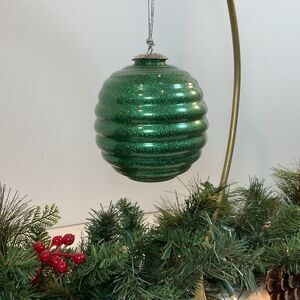 Midwest Kugel Ornament Green Glitter Ribbed Glass Christmas Tree Holiday 4”